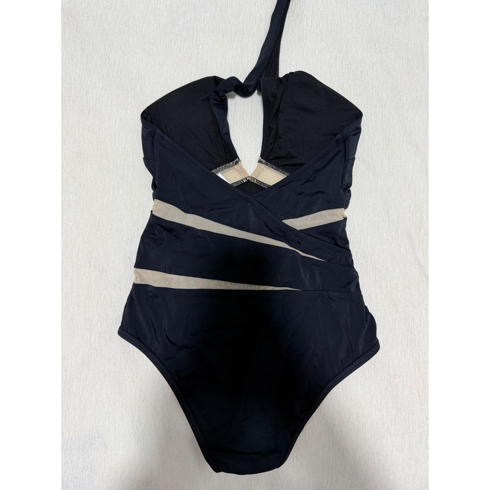 Moeva London Black Mesh Panel Plunge Halter One‑Piece Swimsuit S - Picture 9 of 9